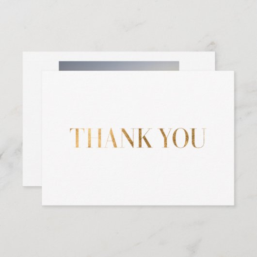 Elegant Chic White Gold Danke Foto Card (Vorne/Hinten)