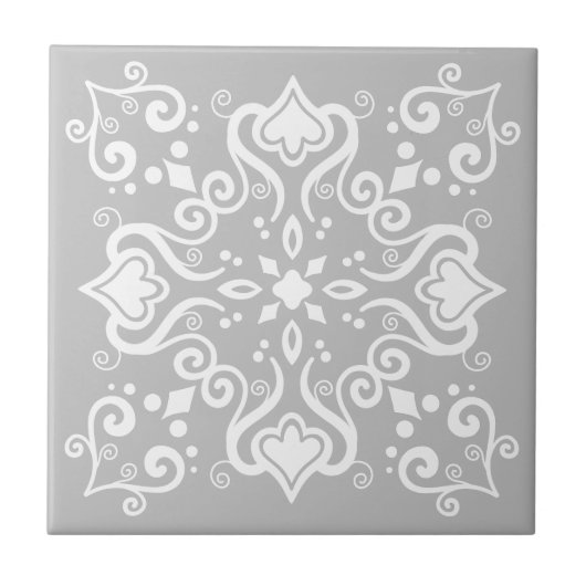 Elegant Chic White Gray Azulejo Style Muster A01c Fliese (Vorderseite)