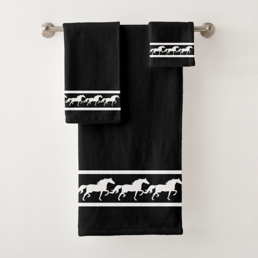 Elegant, Chic White Horses on Black Badhandtuch Set (Insitu)