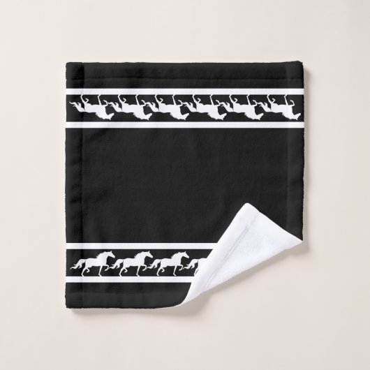 Elegant, Chic White Horses on Black Badhandtuch Set (Waschlappen)