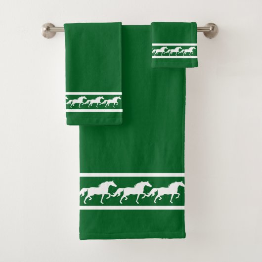 Elegant, Chic White Horses on Forest Green Badhandtuch Set (Insitu)