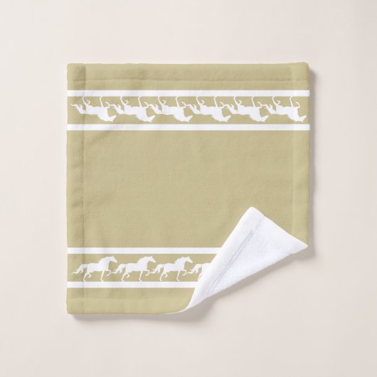 Elegant, Chic White Horses on Lucky Beige Badhandtuch Set (Waschlappen)