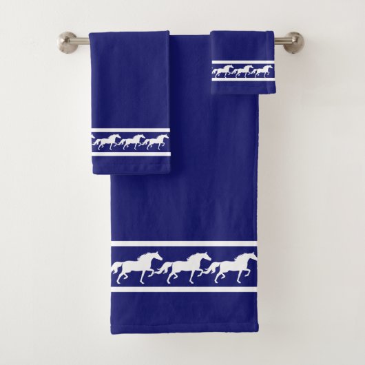 Elegant, Chic White Horses on Navy Blue Badhandtuch Set (Insitu)