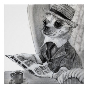 Elegant chihuahua liest Zeitung Poster