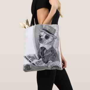 Elegant chihuahua liest Zeitung Tasche