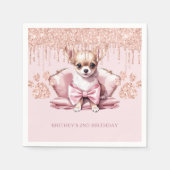 Elegant Chihuahua mit Glitzer Birthday Party Serviette (Vorderseite)