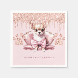 Elegant Chihuahua mit Glitzer Birthday Party Serviette