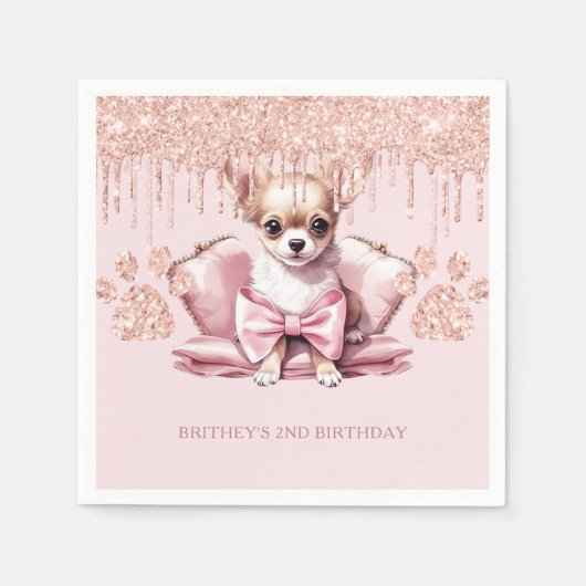 Elegant Chihuahua mit Glitzer Birthday Party Serviette (Vorderseite)