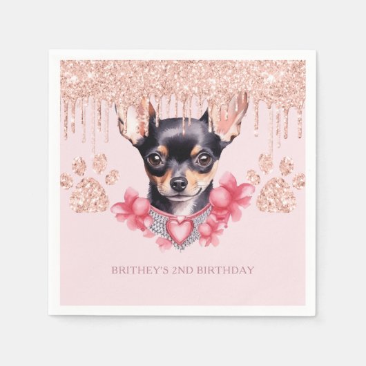Elegant Chihuahua mit Glitzer Birthday Party Serviette (Vorderseite)