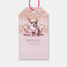 Elegant Chihuahua mit Glitzer Geburtstag Geschenkanhänger