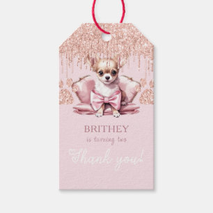 Elegant Chihuahua mit Glitzer Geburtstag Geschenkanhänger