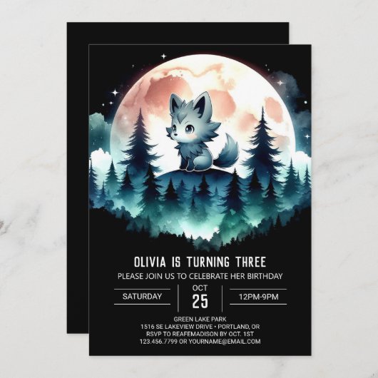 Elegant Children Wolf Birthday Einladung (Vorne/Hinten)