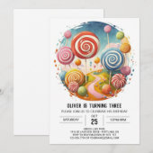 Elegant Children's Lollipop zum Geburtstag Einladung (Vorne/Hinten)