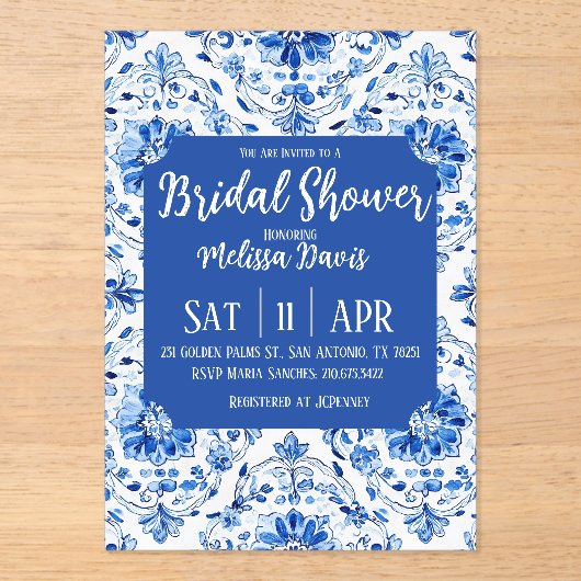 Elegant Chinoiserie Bridal Shower Invitation Acryleinladungen (Vorderseite)