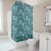Elegant Chinoiserie Cockatiel Birds Floral Teal Duschvorhang (Beispiel)