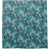 Elegant Chinoiserie Cockatiel Birds Floral Teal Duschvorhang (Vorderseite)