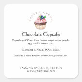 Elegant Chocolate Berry Cupcake Bakery Ingredient Quadratischer Aufkleber (Vorderseite)