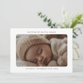 Elegant Christening Script Baby Foto Baptisse Einladung (Stehend Vorderseite)
