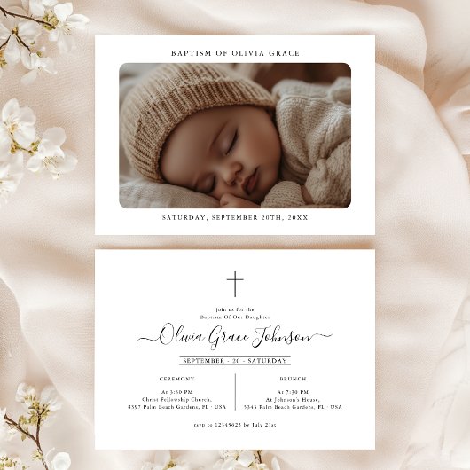 Elegant Christening Script Baby Foto Baptisse Einladung
