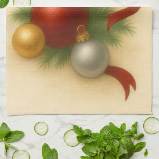 Elegant Christmas Baubles & Ribbon Tea Towel Geschirrtuch (Gefaltet)