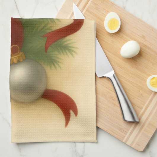 Elegant Christmas Baubles & Ribbon Tea Towel Geschirrtuch (Viertel Falte)