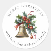 Elegant Christmas Bell Holly Berries Holiday Runder Aufkleber (Vorderseite)