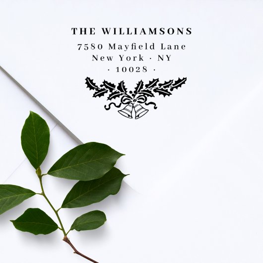 Elegant Christmas Bells Family Return Address Gummistempel