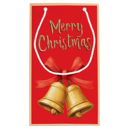 Elegant Christmas Bells Red Holiday Art Kleine Geschenktüte (Rückseite)