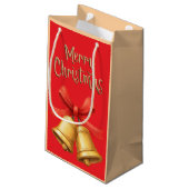 Elegant Christmas Bells Red Holiday Art Kleine Geschenktüte (Rückseite Schrägansicht)
