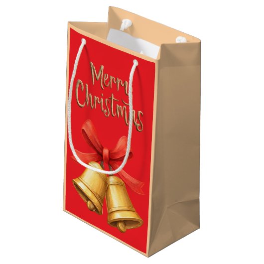 Elegant Christmas Bells Red Holiday Art Kleine Geschenktüte (Rückseite Schrägansicht)