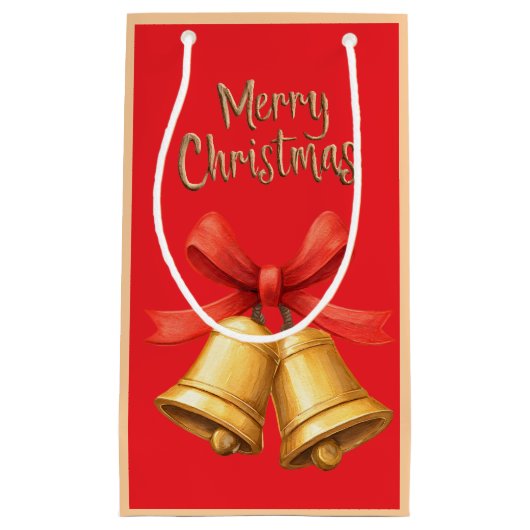 Elegant Christmas Bells Red Holiday Art Kleine Geschenktüte (Vorderseite)