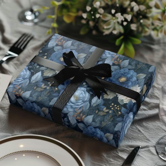 Elegant Christmas Blue and White Floral Gift  Geschenkpapier Set