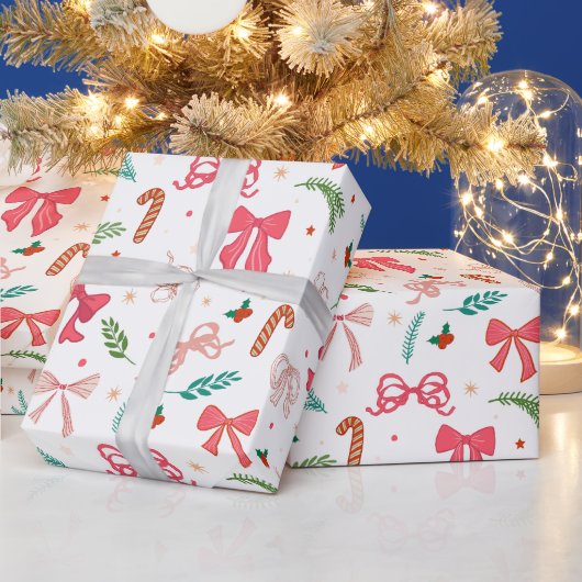 Elegant Christmas bow and candy pattern Geschenkpapier (Feiertage)