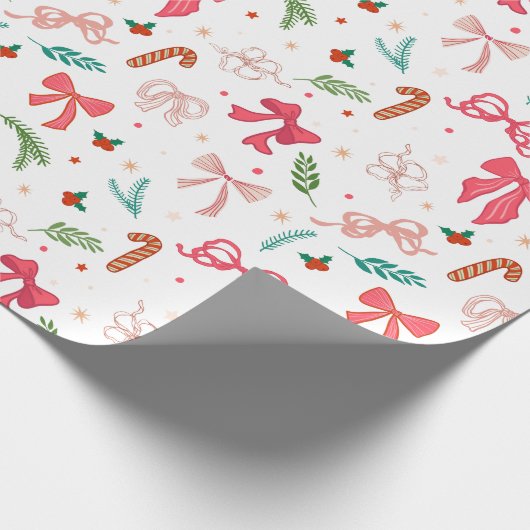 Elegant Christmas bow and candy pattern Geschenkpapier (Ecke)
