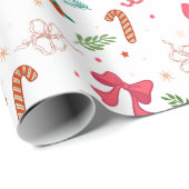 Elegant Christmas bow and candy pattern Geschenkpapier (Rolleneckpunkt)