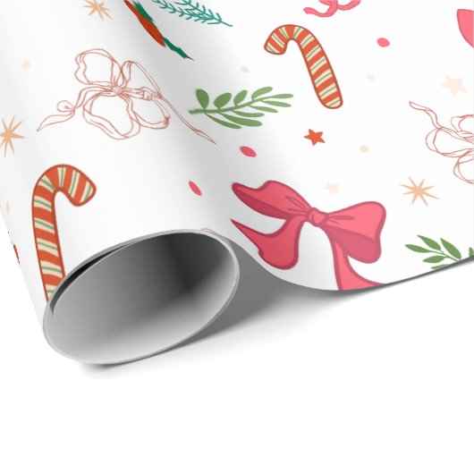 Elegant Christmas bow and candy pattern Geschenkpapier (Rolleneckpunkt)