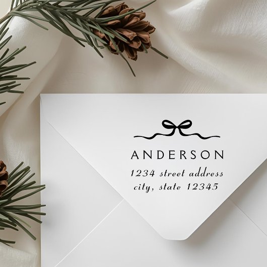 Elegant Christmas Bow Family Name Return Address Gummistempel