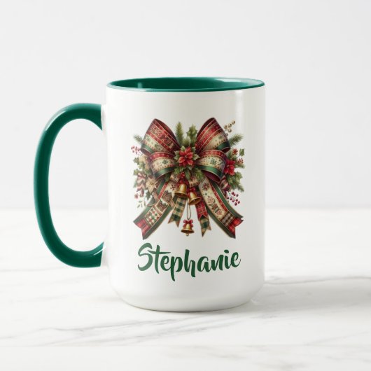 Elegant Christmas Bow Mug Gift Tasse (Links)