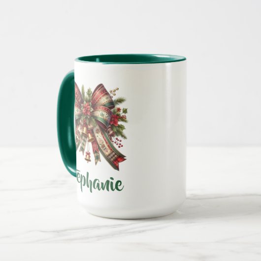 Elegant Christmas Bow Mug Gift Tasse (Vorderseite Links)