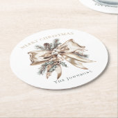 Elegant Christmas Bow Personalized Coasters Runder Pappuntersetzer (Angewinkelt)