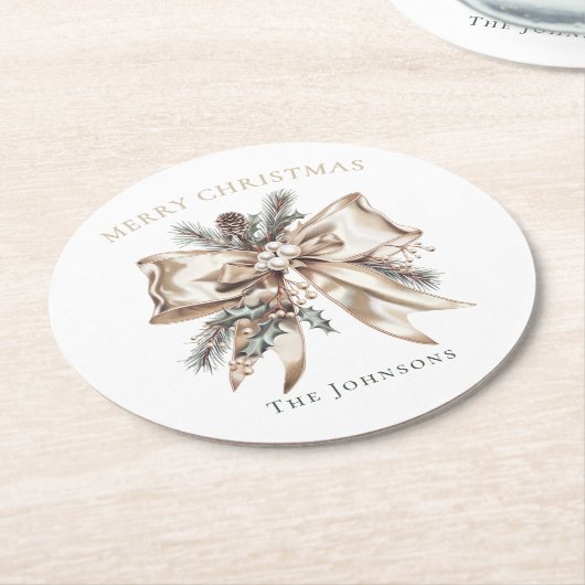 Elegant Christmas Bow Personalized Coasters Runder Pappuntersetzer (Angewinkelt)