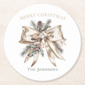 Elegant Christmas Bow Personalized Coasters Runder Pappuntersetzer (Vorderseite)