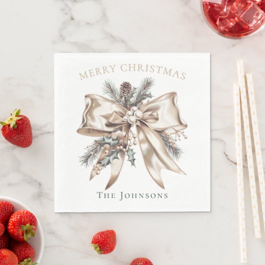 Elegant Christmas Bow Personalized Napkins Serviette (Beispiel)