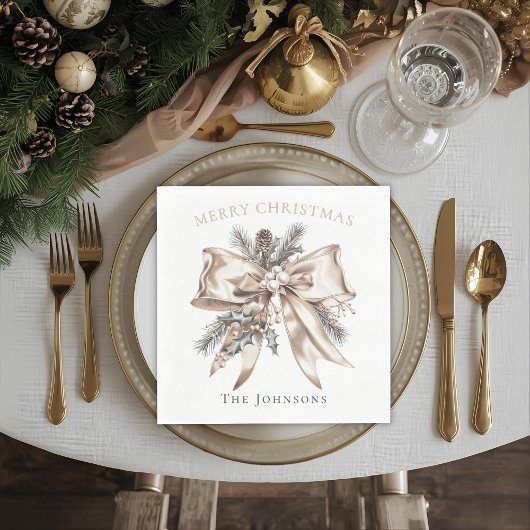 Elegant Christmas Bow Personalized Napkins Serviette
