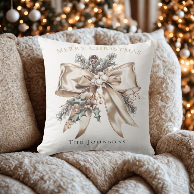 Elegant Christmas Bow Personalized Pillow Kissen (Von Creator hochgeladen)