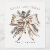 Elegant Christmas Bow Wine Bottle Label Weinetikett (Einzelnes Label)