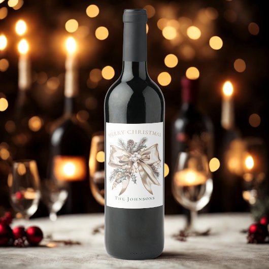 Elegant Christmas Bow Wine Bottle Label Weinetikett