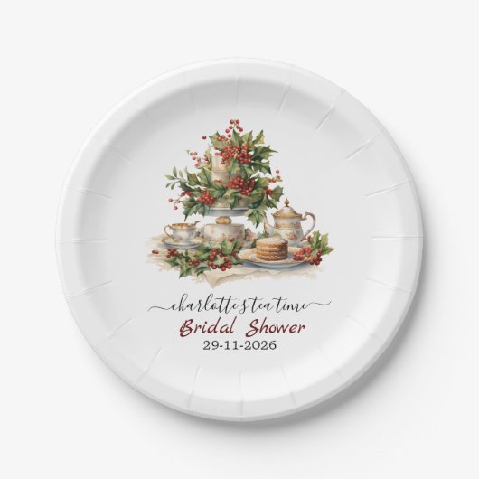 Elegant Christmas Bridal Shower Tea Time Party Pappteller (Vorderseite)
