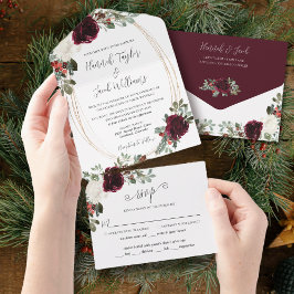 Elegant Christmas Burgundy Winter Wedding All In One Einladung
