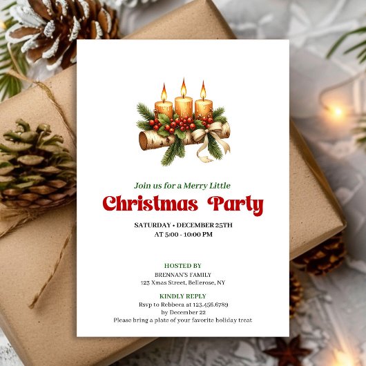 Elegant Christmas Candles Pine Wreath Design Einladung